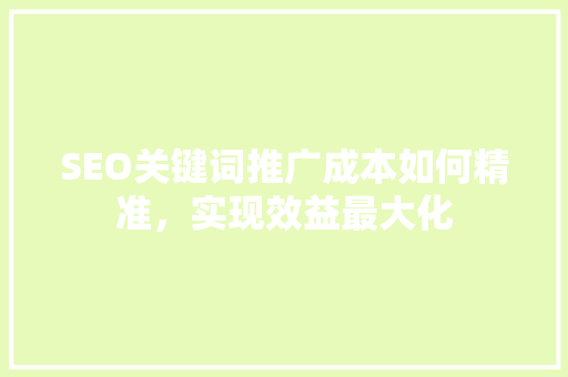 SEO关键词推广成本如何精准，实现效益最大化 百度SEO