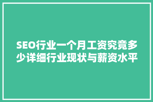 SEO行业一个月工资究竟多少详细行业现状与薪资水平 神马SEO