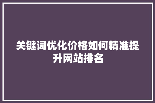 关键词优化价格如何精准提升网站排名 神马SEO