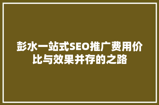 彭水一站式SEO推广费用价比与效果并存的之路 神马SEO