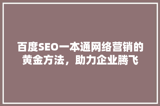 百度SEO一本通网络营销的黄金方法，助力企业腾飞 神马SEO