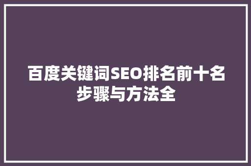 百度关键词SEO排名前十名步骤与方法全 必应SEO