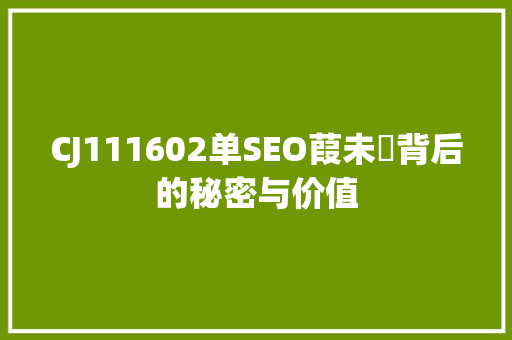CJ111602单SEO葭未杺背后的秘密与价值 神马SEO