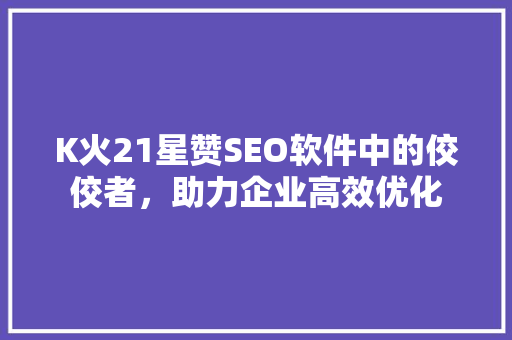K火21星赞SEO软件中的佼佼者，助力企业高效优化 神马SEO