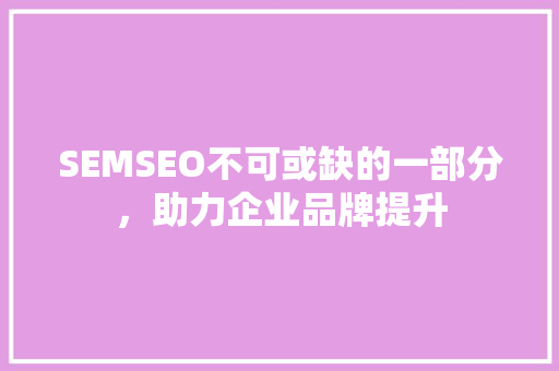 SEMSEO不可或缺的一部分，助力企业品牌提升 搜狗SEO