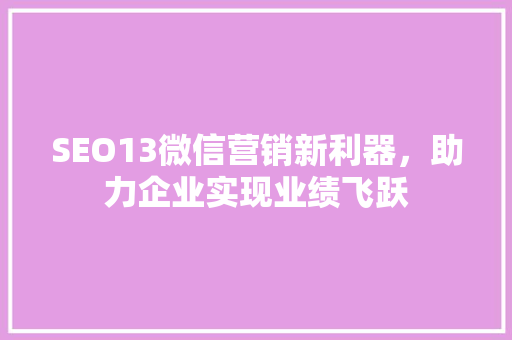 SEO13微信营销新利器，助力企业实现业绩飞跃 搜狗SEO