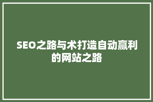 SEO之路与术打造自动赢利的网站之路 神马SEO