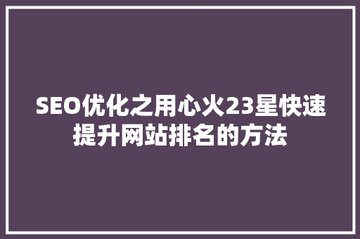 SEO优化之用心火23星快速提升网站排名的方法