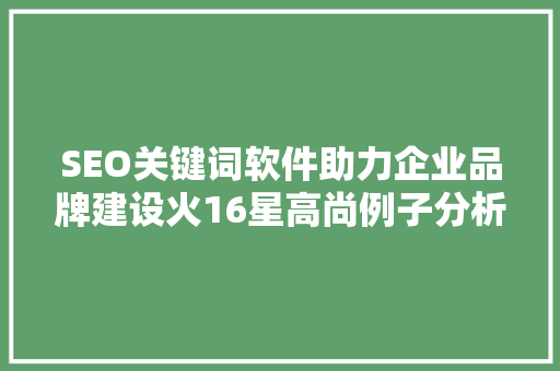 SEO关键词软件助力企业品牌建设火16星高尚例子分析