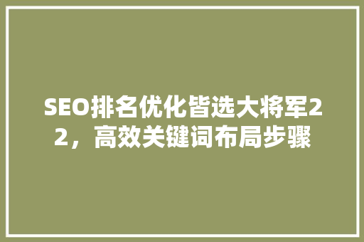 SEO排名优化皆选大将军22，高效关键词布局步骤 搜狗SEO