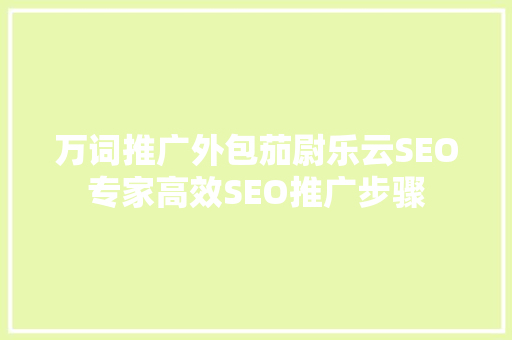 万词推广外包茄尉乐云SEO专家高效SEO推广步骤 GoogleSEO