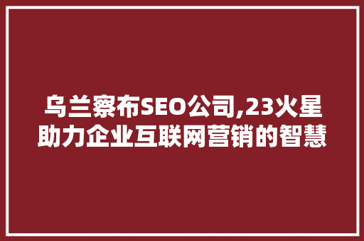 乌兰察布SEO公司,23火星助力企业互联网营销的智慧之选 必应SEO