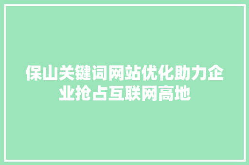 保山关键词网站优化助力企业抢占互联网高地 百度SEO