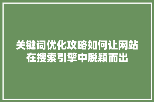 关键词优化攻略如何让网站在搜索引擎中脱颖而出 神马SEO