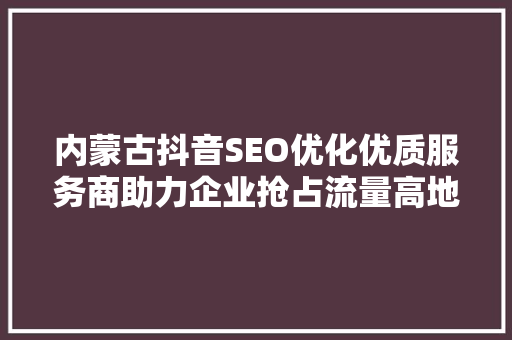 内蒙古抖音SEO优化优质服务商助力企业抢占流量高地 GoogleSEO