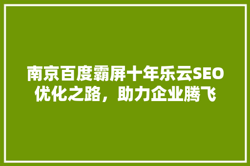 南京百度霸屏十年乐云SEO优化之路，助力企业腾飞 神马SEO