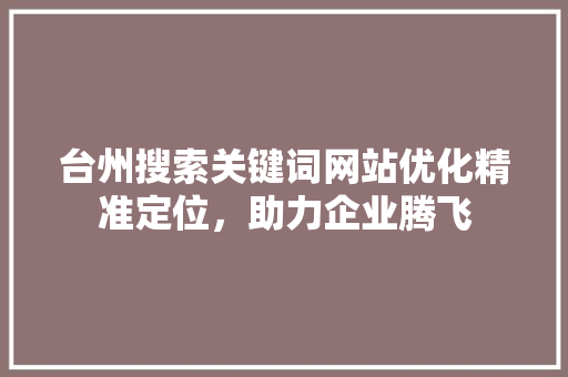 台州搜索关键词网站优化精准定位，助力企业腾飞 GoogleSEO