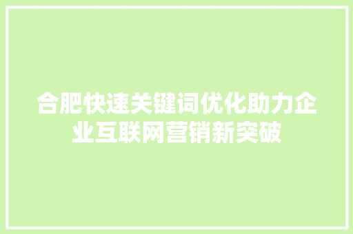 合肥快速关键词优化助力企业互联网营销新突破 GoogleSEO