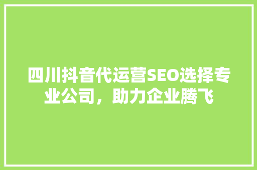 四川抖音代运营SEO选择专业公司，助力企业腾飞 百度SEO