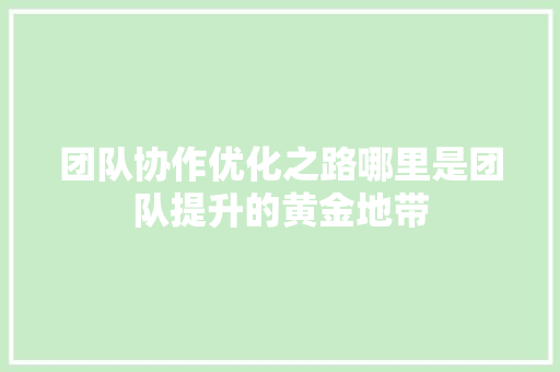 团队协作优化之路哪里是团队提升的黄金地带 百度SEO