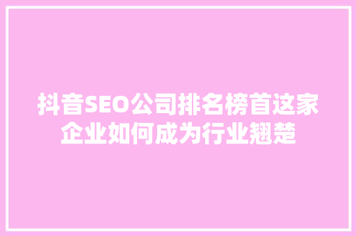 抖音SEO公司排名榜首这家企业如何成为行业翘楚 搜狗SEO