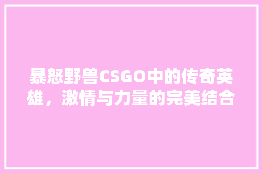 暴怒野兽CSGO中的传奇英雄，激情与力量的完美结合