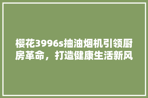 樱花3996s抽油烟机引领厨房革命，打造健康生活新风尚
