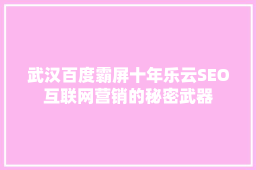 武汉百度霸屏十年乐云SEO互联网营销的秘密武器