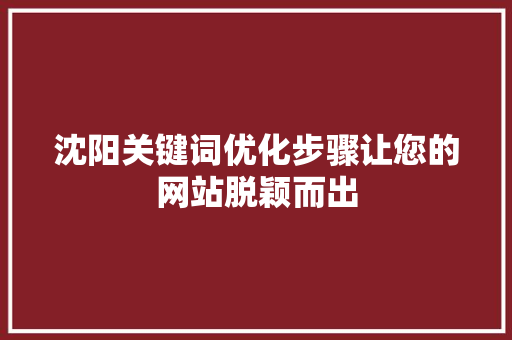沈阳关键词优化步骤让您的网站脱颖而出 神马SEO