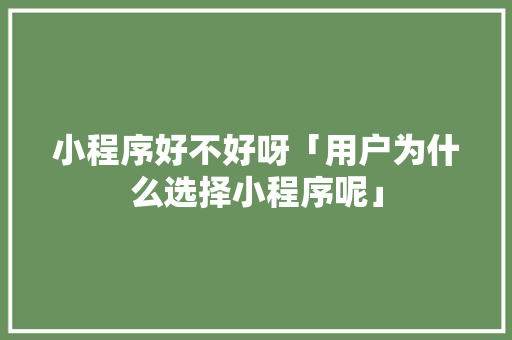 小程序好不好呀「用户为什么选择小程序呢」 小程序好不好呀「用户为什么选择小程序呢」 GoogleSEO