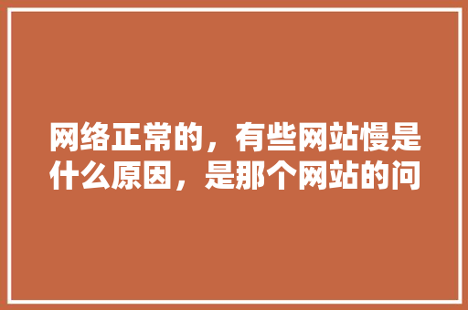 网络正常的，有些网站慢是什么原因，是那个网站的问题吗「为什么有些网址访问很慢呢」 网络正常的，有些网站慢是什么原因，是那个网站的问题吗「为什么有些网址访问很慢呢」 GoogleSEO