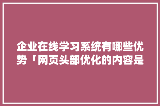 企业在线学习系统有哪些优势「网页头部优化的内容是什么」 企业在线学习系统有哪些优势「网页头部优化的内容是什么」 GoogleSEO