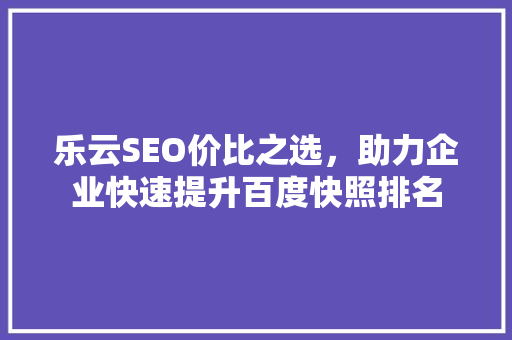 乐云SEO价比之选，助力企业快速提升百度快照排名