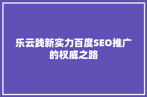 乐云践新实力百度SEO推广的权威之路 GoogleSEO