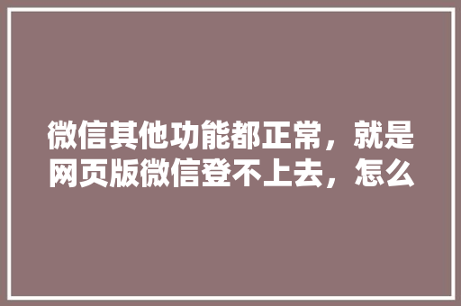 微信其他功能都正常，就是网页版微信登不上去，怎么回事「为什么网页登陆不了icloud」 微信其他功能都正常，就是网页版微信登不上去，怎么回事「为什么网页登陆不了icloud」 搜狗SEO