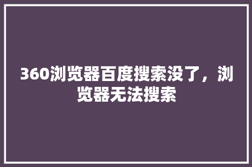 360浏览器百度搜索没了，浏览器无法搜索