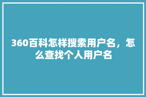 360百科怎样搜索用户名,怎么查找个人用户名 神马SEO 360百科怎样搜索用户名,怎么查找个人用户名 神马SEO