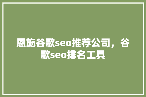 恩施谷歌seo推荐公司，谷歌seo排名工具