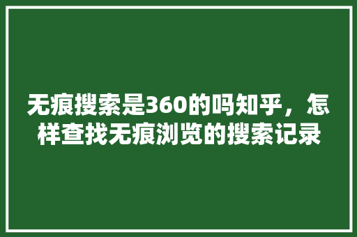 无痕搜索是360的吗知乎，怎样查找无痕浏览的搜索记录