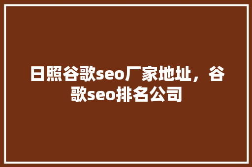 日照谷歌seo厂家地址，谷歌seo排名公司