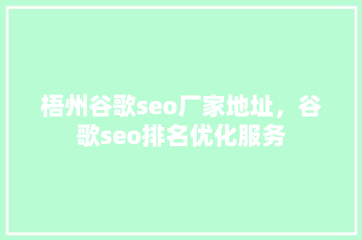 梧州谷歌seo厂家地址，谷歌seo排名优化服务