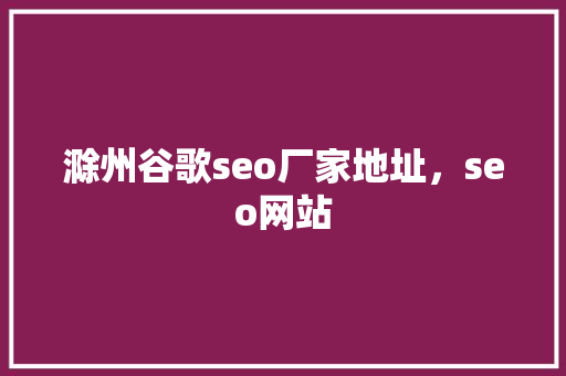 滁州谷歌seo厂家地址，seo网站 神马SEO