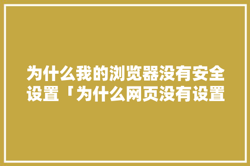 为什么我的浏览器没有安全设置「为什么网页没有设置选项」 为什么我的浏览器没有安全设置「为什么网页没有设置选项」 神马SEO