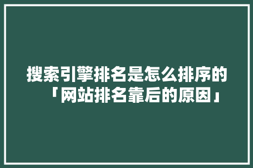搜索引擎排名是怎么排序的「网站排名靠后的原因」 搜索引擎排名是怎么排序的「网站排名靠后的原因」 百度SEO