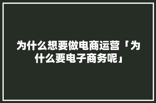 为什么想要做电商运营「为什么要电子商务呢」 为什么想要做电商运营「为什么要电子商务呢」 GoogleSEO