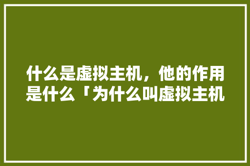 什么是虚拟主机，他的作用是什么「为什么叫虚拟主机呢」 什么是虚拟主机，他的作用是什么「为什么叫虚拟主机呢」 搜狗SEO