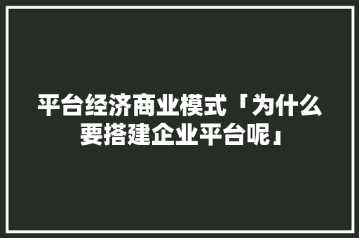 平台经济商业模式「为什么要搭建企业平台呢」 平台经济商业模式「为什么要搭建企业平台呢」 GoogleSEO