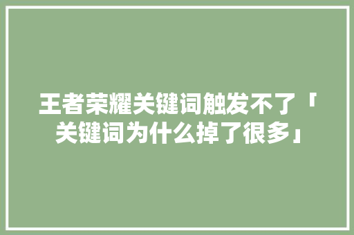 王者荣耀关键词触发不了「关键词为什么掉了很多」 王者荣耀关键词触发不了「关键词为什么掉了很多」 GoogleSEO