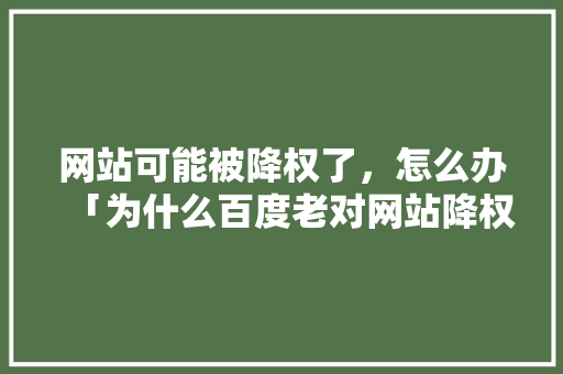 网站可能被降权了，怎么办「为什么百度老对网站降权呢」 网站可能被降权了，怎么办「为什么百度老对网站降权呢」 GoogleSEO