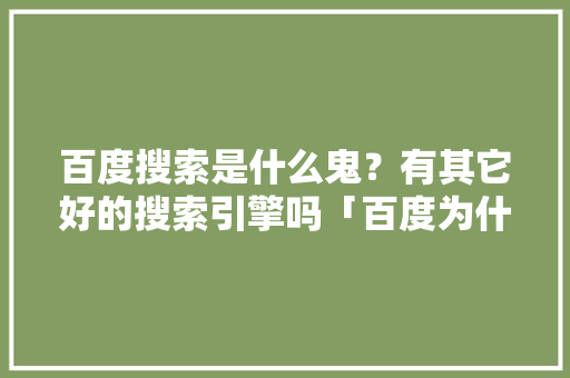 百度搜索是什么鬼？有其它好的搜索引擎吗「百度为什么有推荐搜索记录」 百度搜索是什么鬼？有其它好的搜索引擎吗「百度为什么有推荐搜索记录」 神马SEO